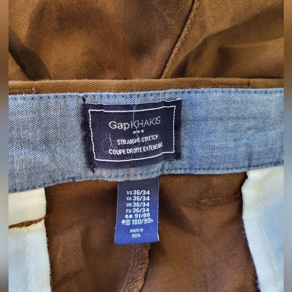 GAP Men's Brown Chinos Straight Strechy, Size 36 X 34 - Picture 3 of 6